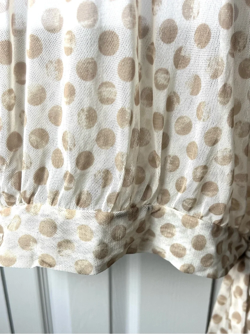 SWEET PEA Stacy frati Y2K Polka Dot Sheer Dolman Tan Ivory V Neck Feminine